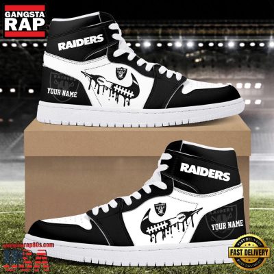 NFL Las Vegas Raiders Grunge Style Custom Name Air Jordan 1 Running Sneakers Shoes
