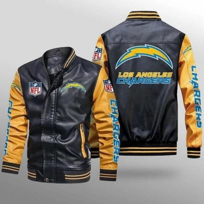 NFL Los Angeles Chargers Black Yellow Leather Bomber Jacket