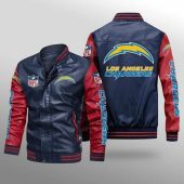 NFL Los Angeles Chargers Navy Red Leather Bomber Jacket