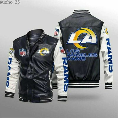 NFL Los Angeles Rams Black White Leather Bomber Jacket