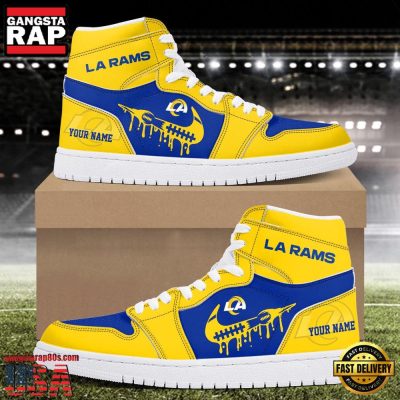 NFL Los Angeles Rams Grunge Style Custom Name Air Jordan 1 Running Sneakers Shoes