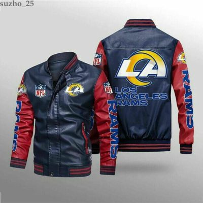NFL Los Angeles Rams Navy Red Leather Bomber Jacket
