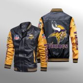 NFL Minnesota Vikings Black Yellow Leather Bomber Jacket