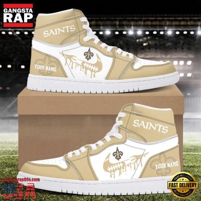 NFL New OrleansSaints Grunge Style Custom Name Air Jordan 1 Running Sneakers Shoes