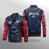 NFL Philadelphia Eagles Navy Red Leather Bomber Jacket