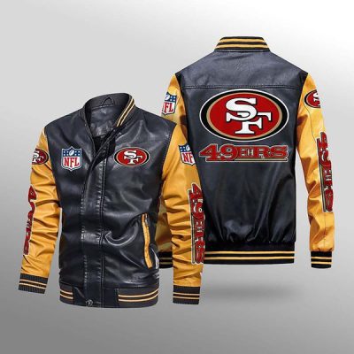 NFL San Francisco 49ers Black Yellow Leather Bomber Jacket