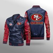 NFL San Francisco 49ers Navy Red Leather Bomber Jacket