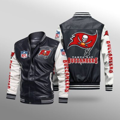NFL Tampa Bay Buccaneers Black White Leather Bomber Jacket