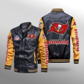 NFL Tampa Bay Buccaneers Black Yellow Leather Bomber Jacket