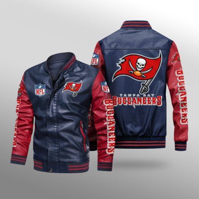 NFL Tampa Bay Buccaneers Navy Red Leather Bomber Jacket