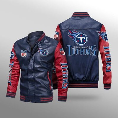NFL Tennessee Titans Navy Red Leather Bomber Jacket