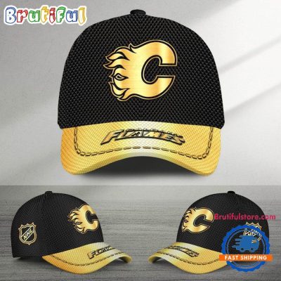 NHL Calgary Flames Black And Gold Design Cap Hats