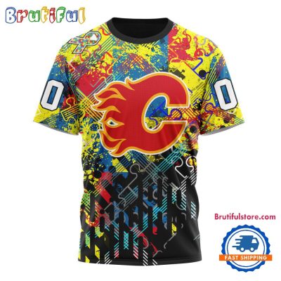 NHL Calgary Flames Hockey Logo Team Autism Awareness Design TShirt, Sweatshirt, Hoodie