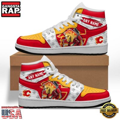 NHL Calgary Flames Team Mascot New Design Custom Name Air Jordan 1 Shoes
