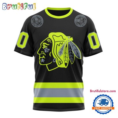 NHL Chicago Black Hawks Specialized FireFighter Uniforms Color Design T Shirt