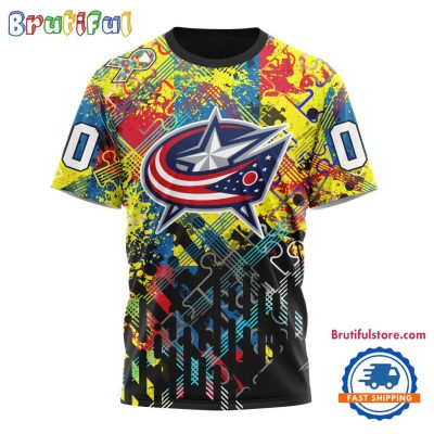 NHL Columbus Blue Jackets Hockey Logo Team Autism Awareness Design TShirt, Sweatshirt, Hoodie