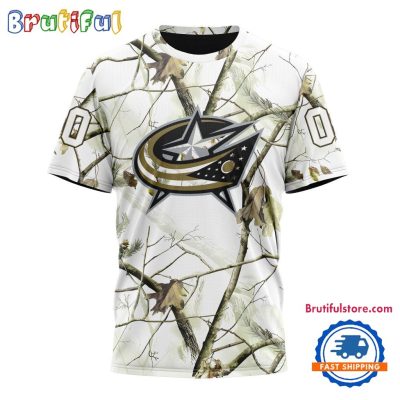 NHL Columbus Blue Jackets Special White Winter Hunting Camo T Shirt, Hoodie, Sweatshirt