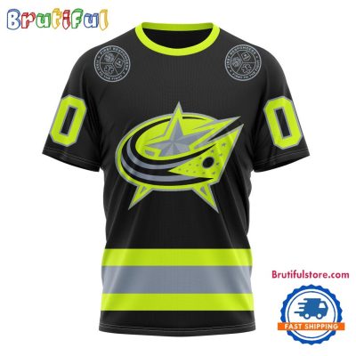 NHL Columbus Blue Jackets Specialized FireFighter Uniforms Color Design T Shirt