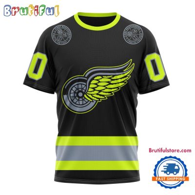 NHL Detroit Red Wings Specialized FireFighter Uniforms Color Design T Shirt