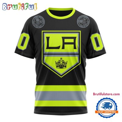 NHL Los Angeles Kings Specialized FireFighter Uniforms Color Design T Shirt