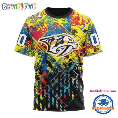 NHL Nashville Predators Hockey Logo Team Autism Awareness Design TShirt, Sweatshirt, Hoodie