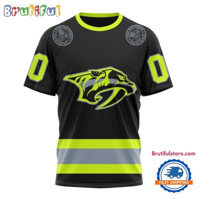 NHL Nashville Predators Specialized FireFighter Uniforms Color Design T Shirt