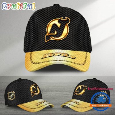 NHL New Jersey Devils Black And Gold Design Cap Hats