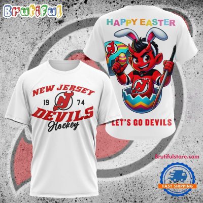 NHL New Jersey Devils Hockey Team Mascot Design Happy Easter Day T Shirt