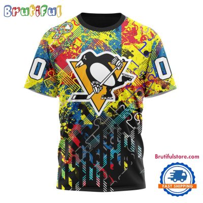 NHL Pittsburgh Penguins Hockey Logo Team Autism Awareness Design TShirt, Sweatshirt, Hoodie