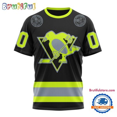 NHL Pittsburgh Penguins Specialized FireFighter Uniforms Color Design T Shirt