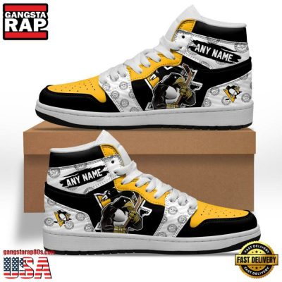 NHL Pittsburgh Penguins Team Mascot New Design Custom Name Air Jordan 1 Shoes