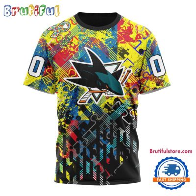 NHL San Jose Sharks Hockey Logo Team Autism Awareness Design TShirt, Sweatshirt, Hoodie