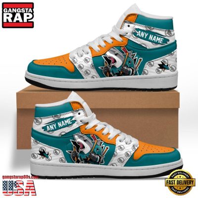 NHL San Jose Sharks Team Mascot New Design Custom Name Air Jordan 1 Shoes