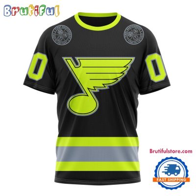 NHL St. Louis Blues Specialized FireFighter Uniforms Color Design T Shirt