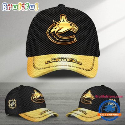 NHL Vancouver Canucks Black And Gold Design Cap Hats