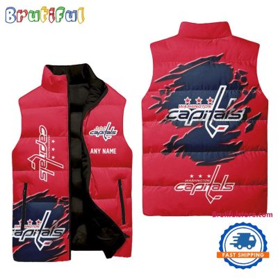 NHL Washington Capitals Personalized Hockey Logo Team Sleeveless Puffer Jacket