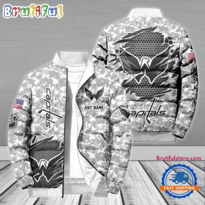 NHL Washington Capitals Special Camo Honor Veterans Puffer Jacket, Hockey Team Design Jacket
