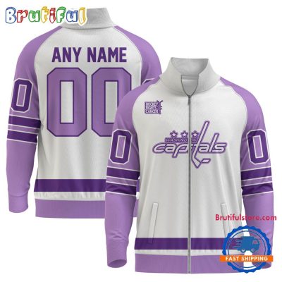 NHL Washington Capitals Special Hockey Fight Cancer Standing Neck Zipper Jacket