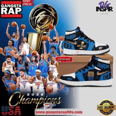 OKC Thunder 2025 NBA Champs Custom Air Jordan 1 Running Sneakers Shoes
