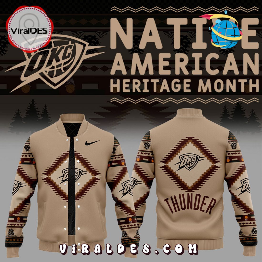 Oklahoma City Thunder Native American Heritage Baseball Jacket Oklahoma City Thunder Native American Heritage Baseball Jacket