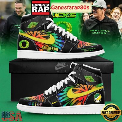 Oregon Ducks x Grateful Dead Nike Custom Air Jordan 1 Running Sneakers Shoes