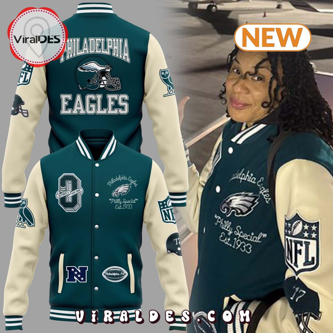 OVO x NFL Midnight Green Philadelphia Eagles Baseball Jacket OVO x NFL Midnight Green Philadelphia Eagles Baseball Jacket