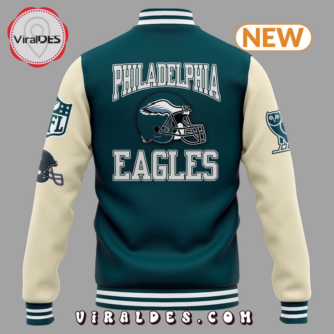 OVO x NFL Midnight Green Philadelphia Eagles Baseball Jacket OVO x NFL Midnight Green Philadelphia Eagles Baseball Jacket
