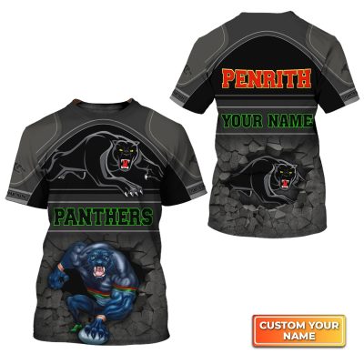 Penrith Panthers Broken Wall Personalized Name 3D Tshirt Gift For Nrl Fan