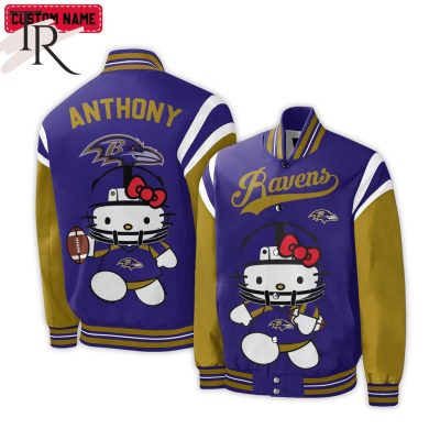 Personalized NFL Baltimore Ravens Special Hello Kitty Design Baseball Jacket For Fans - Limited Edition