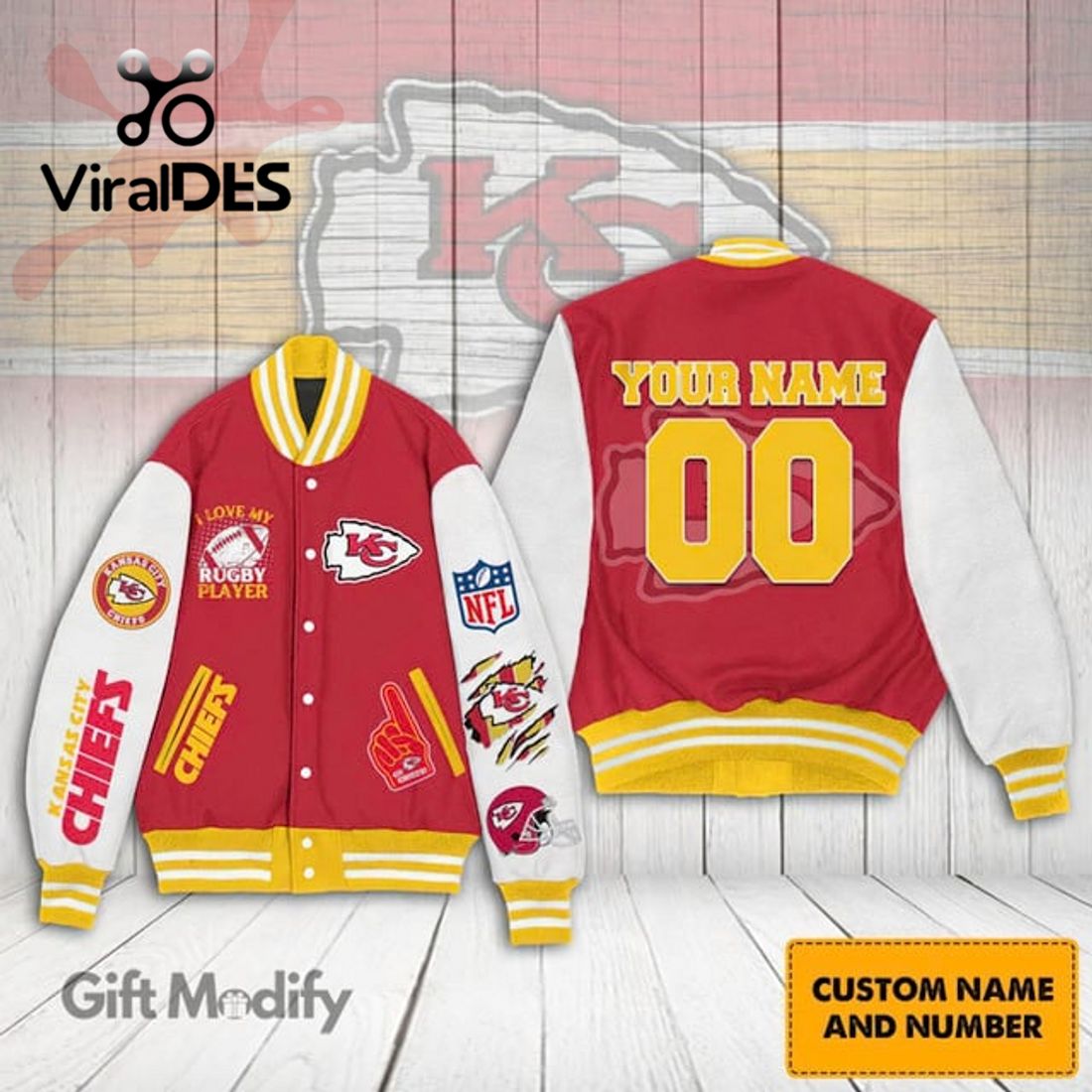Personalized NFL Kansas City Chiefs I Love My Ruby Player Red Baseball Jacket Personalized NFL Kansas City Chiefs I Love My Ruby Player Red Baseball Jacket