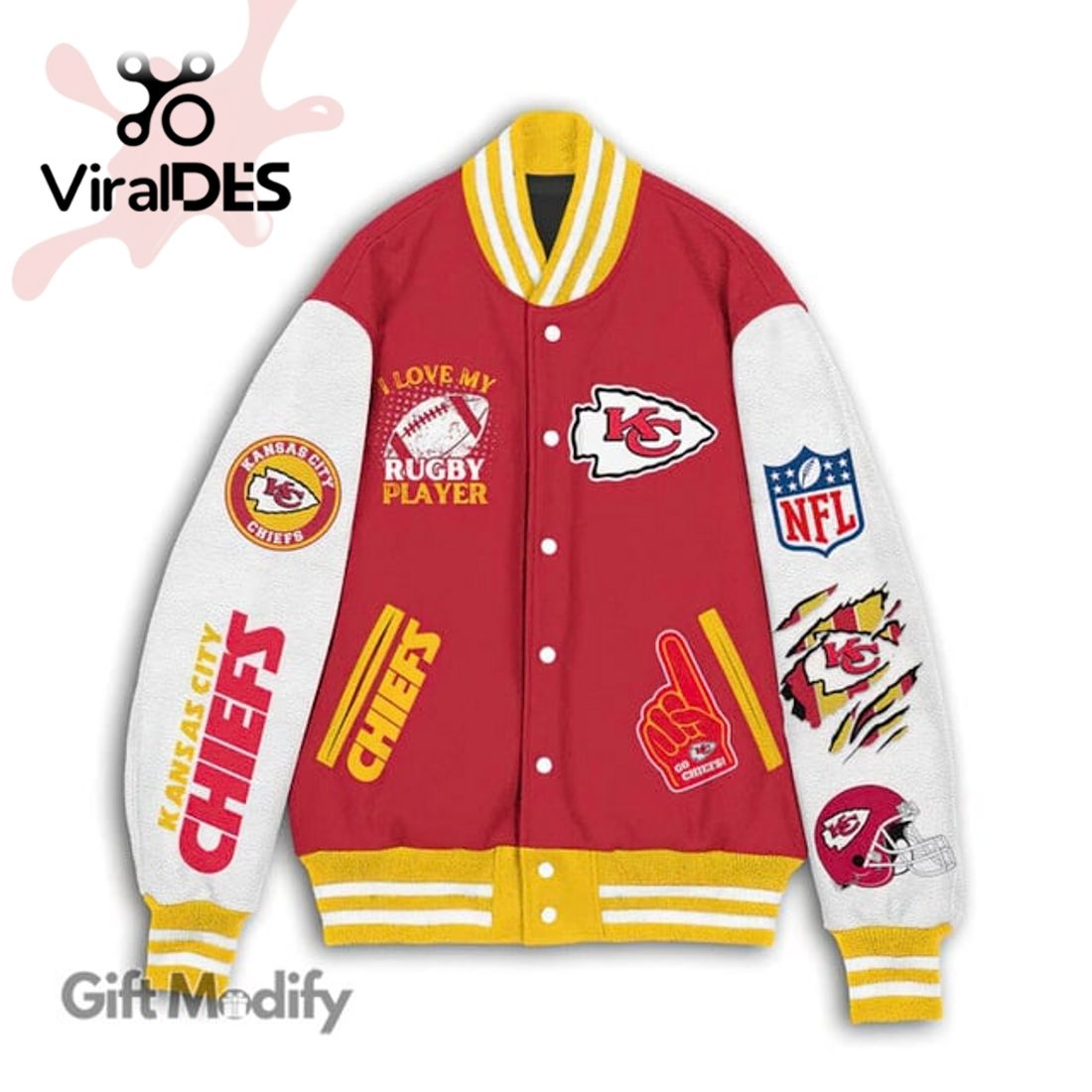 Personalized NFL Kansas City Chiefs I Love My Ruby Player Red Baseball Jacket Personalized NFL Kansas City Chiefs I Love My Ruby Player Red Baseball Jacket