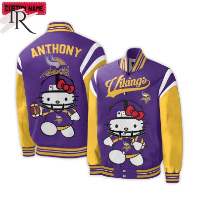 Personalized NFL Minnesota Vikings Special Hello Kitty Design Baseball Jacket For Fans - Limited Edition
