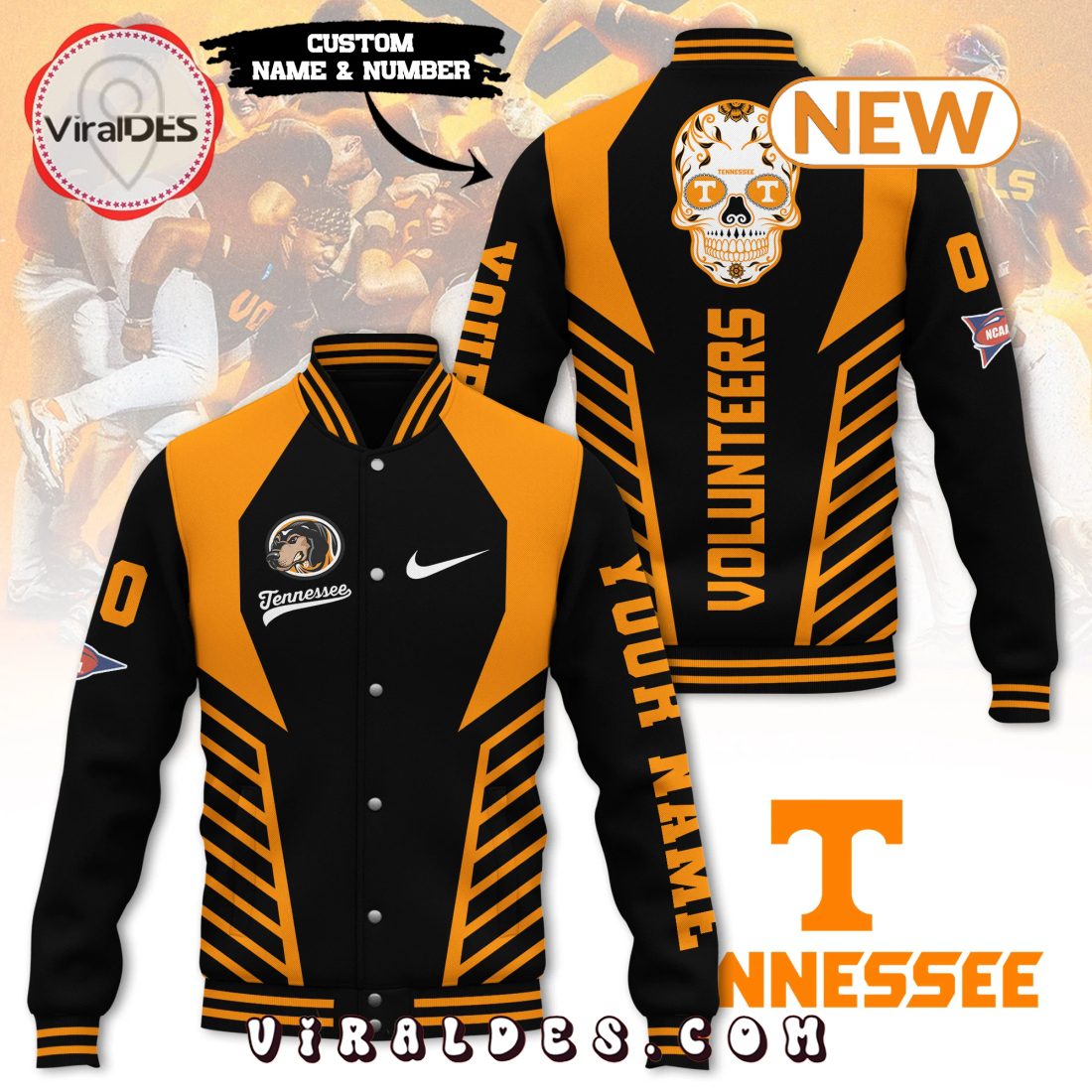 Personalized Tennessee Volunteers Skull Baseball Jacket Personalized Tennessee Volunteers Skull Baseball Jacket