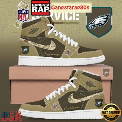 Philadelphia Eagles Salute To Service Limited Edition Custom Air Jordan 1 Sneakers Shoes
